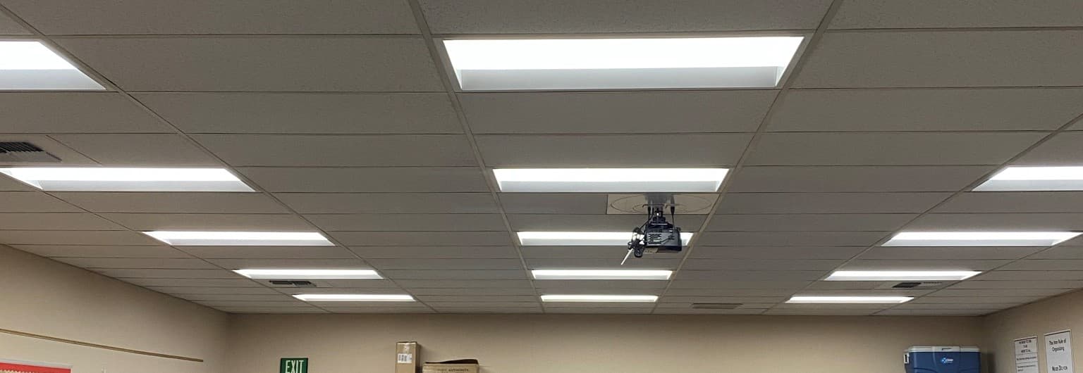 Office LED panel lighting installation