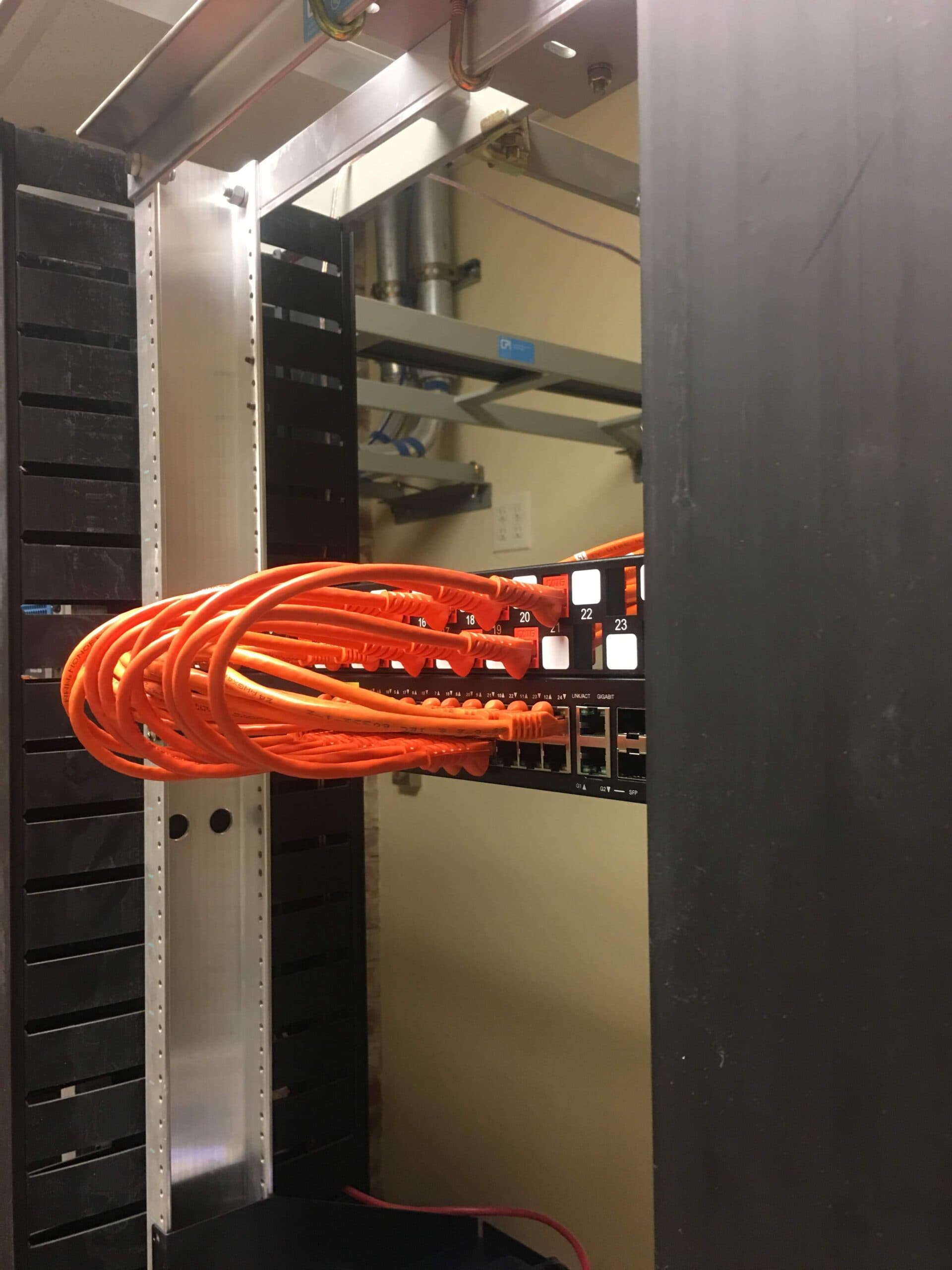 Organized network rack and patch cabling