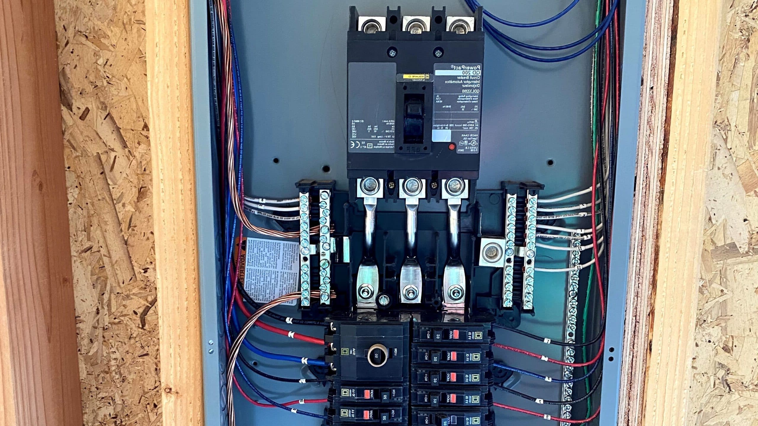 Main breaker panel opened during electrical upgrade work