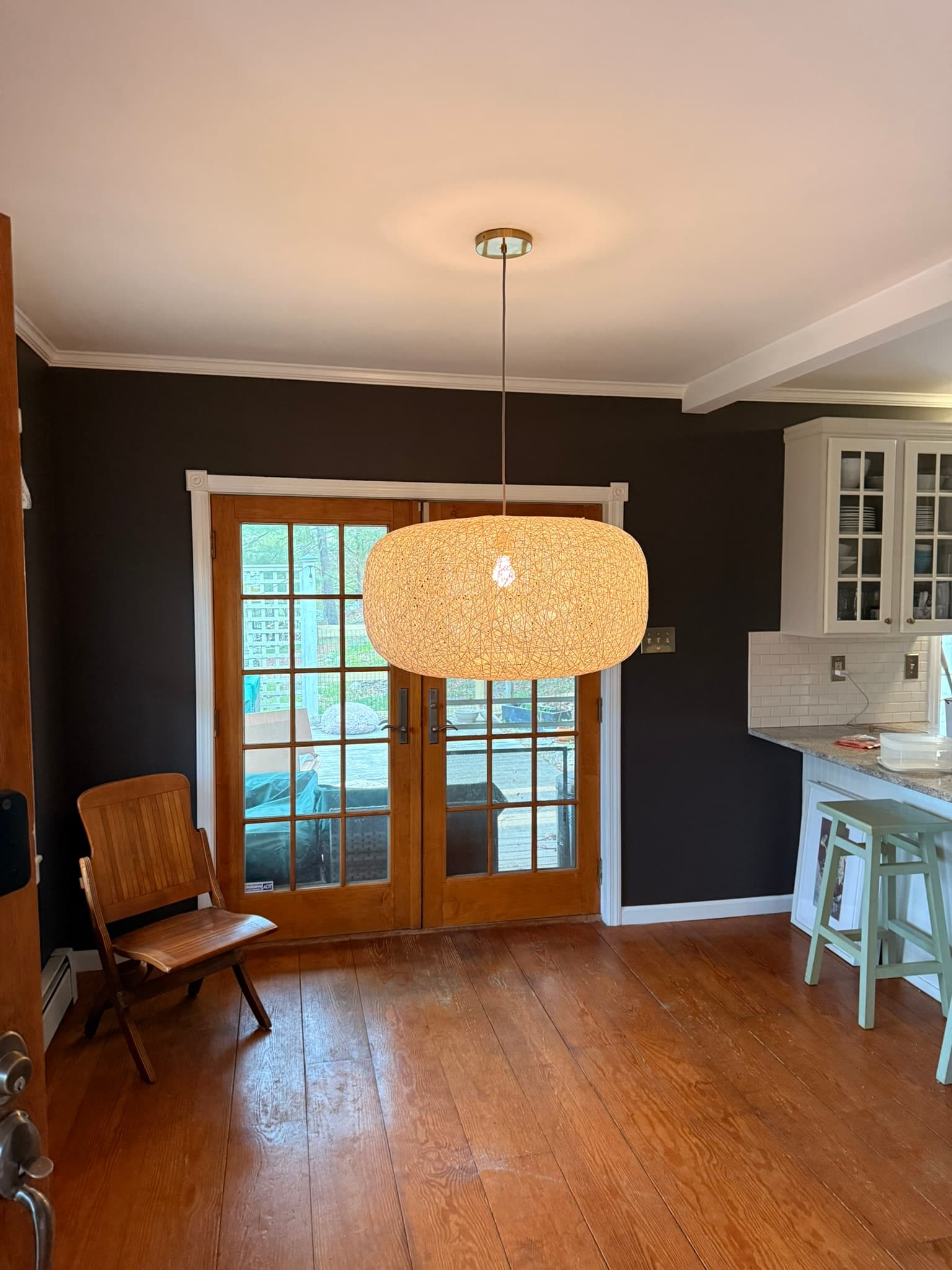 New dining light! We had to do some razzle dazzle to get the wiring to this location and also make sure this light was switched separately from other existing lights.